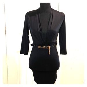 Black mini cocktail dress deep-v